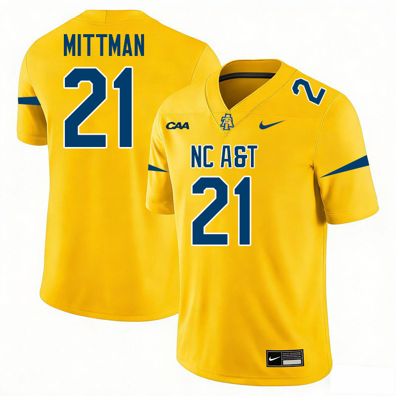 North Carolina A&T Aggies #21 Tre Mittman College Football Jerseys,Uniforms-Gold
